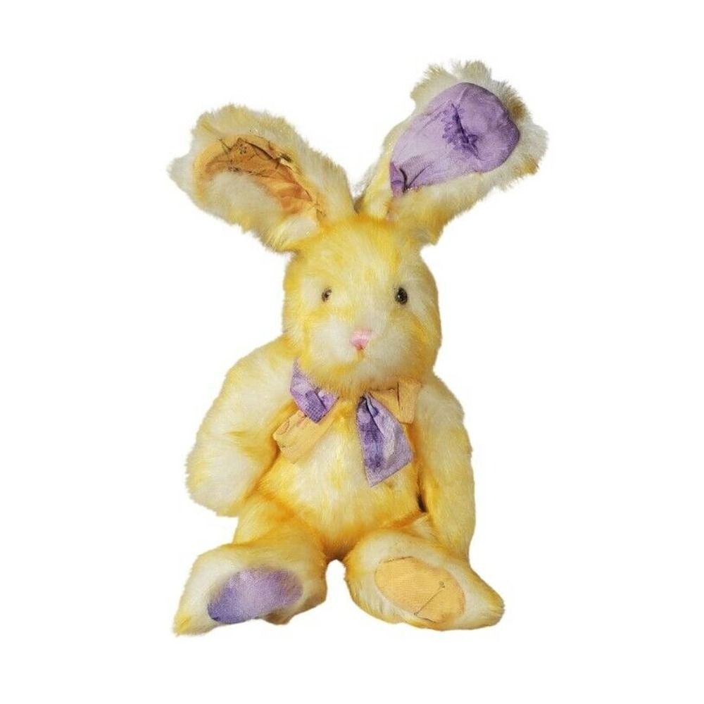 People Pals Bunny Rabbit Plush Furry Yellow Purple Easter Spring 18" Vintage